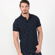 Navy Cheetah Flocking Polo Polos EightX