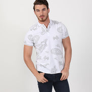 White Paisley Flocking Polo Polos EightX