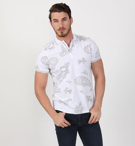White Paisley Flocking Polo Polos EightX