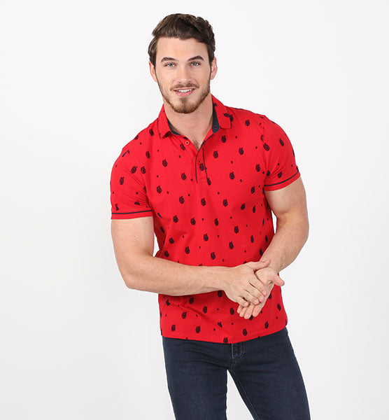 Red Flocking Polo Polos EightX