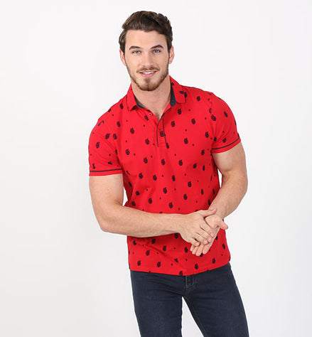 Red Flocking Polo Polos EightX