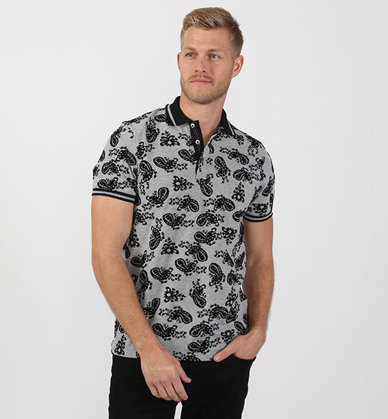 Grey Paisley Flocking Polo Polos EightX   