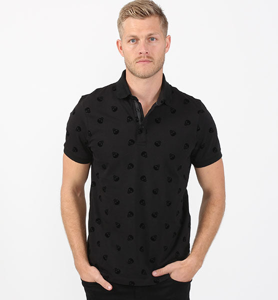 Black Skull Flocking Polo Polos EightX   