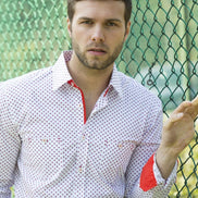 Red Digital Print Shirt With Pockets Long Sleeve Button Down EightX   