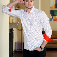 Red Digital Print Shirt With Pockets Long Sleeve Button Down EightX   
