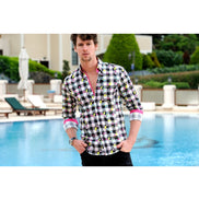 Paint Splash Digital Print Shirt With Trim Long Sleeve Button Down EightX   