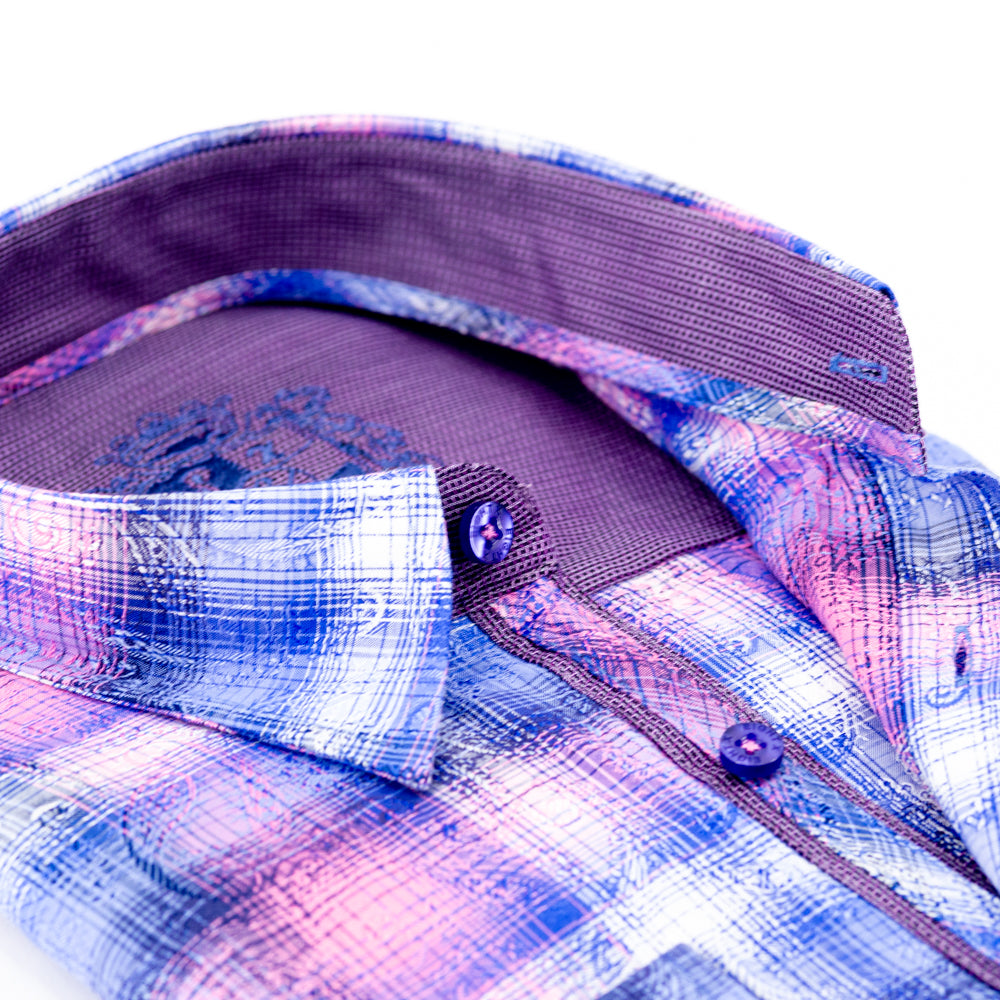 Eight-X | Designer Dress Shirts | Paisley Over Checkered Jacquard Shirts PINK / S Eight-X | Designer Dress Shirts | Paisley Over Checkered Jacquard Shirts PINK / S