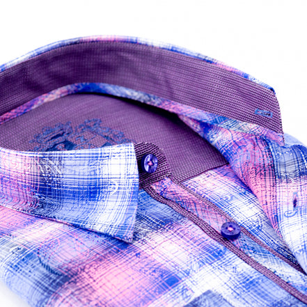 Pink Paisley Over Checkered Jacquard Shirt Long Sleeve Button Down EightX   