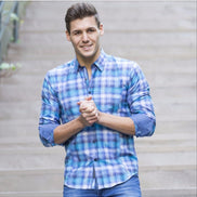 Blue Paisley Over Checkered Jacquard Shirts Long Sleeve Button Down EightX   