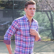 Pink Paisley Over Checkered Jacquard Shirt Long Sleeve Button Down EightX   