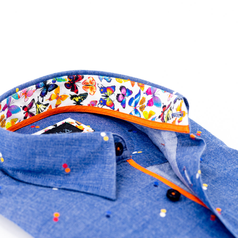 Eight-X | Designer Dress Shirts | Fill Coupe Shirt With Butterfly Trim NAVY / S Eight-X | Designer Dress Shirts | Fill Coupe Shirt With Butterfly Trim NAVY / S
