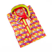 Digital Tri-Shapes Shirt With Red Trim Long Sleeve Button Down EightX   