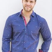 Paisley Jacquard Shirt With Red Trim Long Sleeve Button Down EightX   