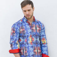 DIGITAL PRINT SHIRT W/ RED TRIM Long Sleeve Button Down EightX   