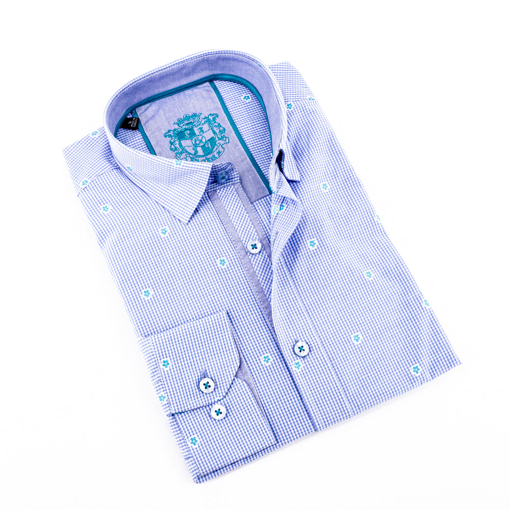 Blue Fill Coupe Shirt With Solid Trim Long Sleeve Button Down EightX   