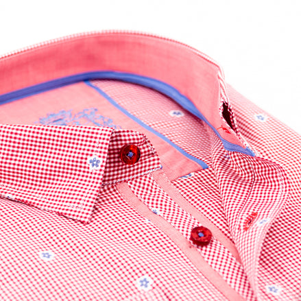 Red Fill Coupe Shirt With Solid Trim Long Sleeve Button Down EightX   