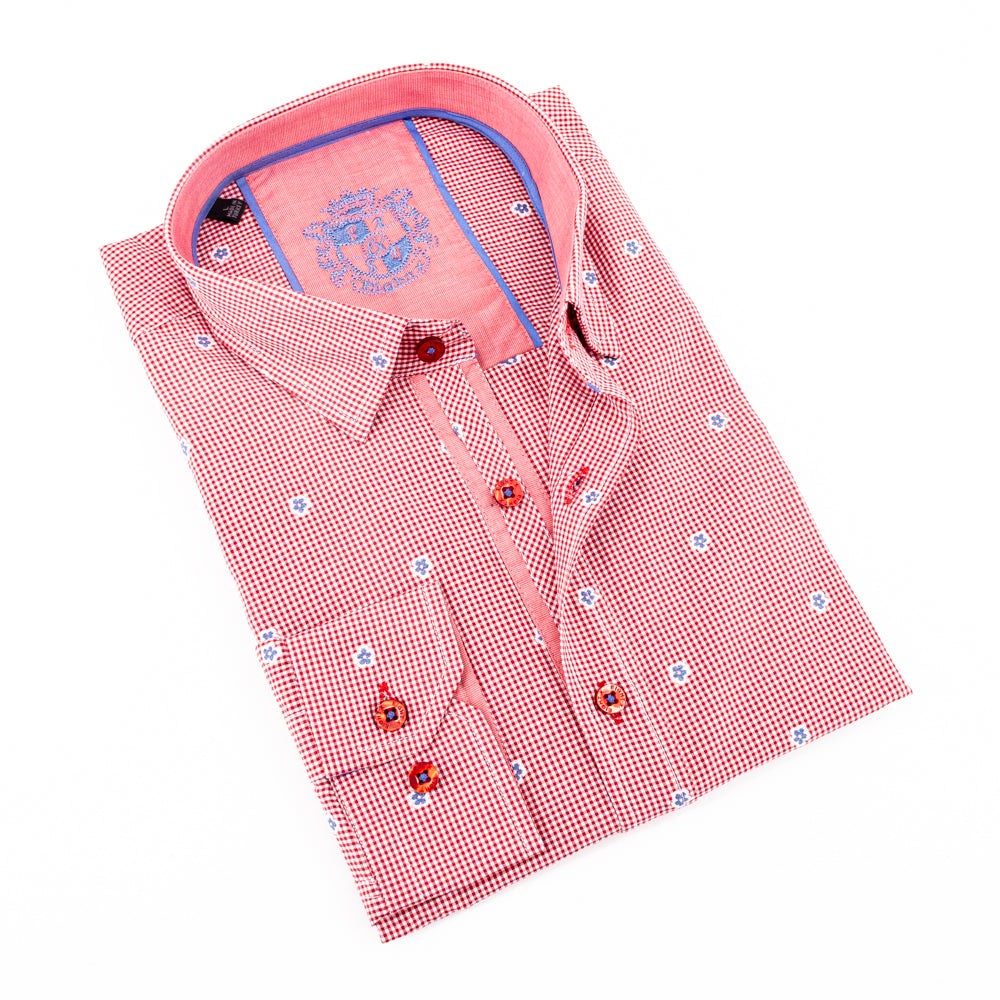 Red Fill Coupe Shirt With Solid Trim Long Sleeve Button Down EightX   