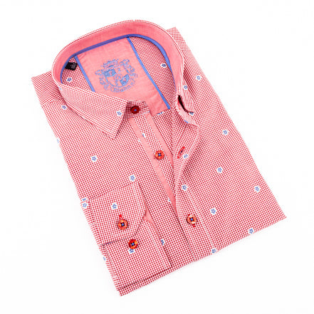 Red Fill Coupe Shirt With Solid Trim Long Sleeve Button Down EightX   