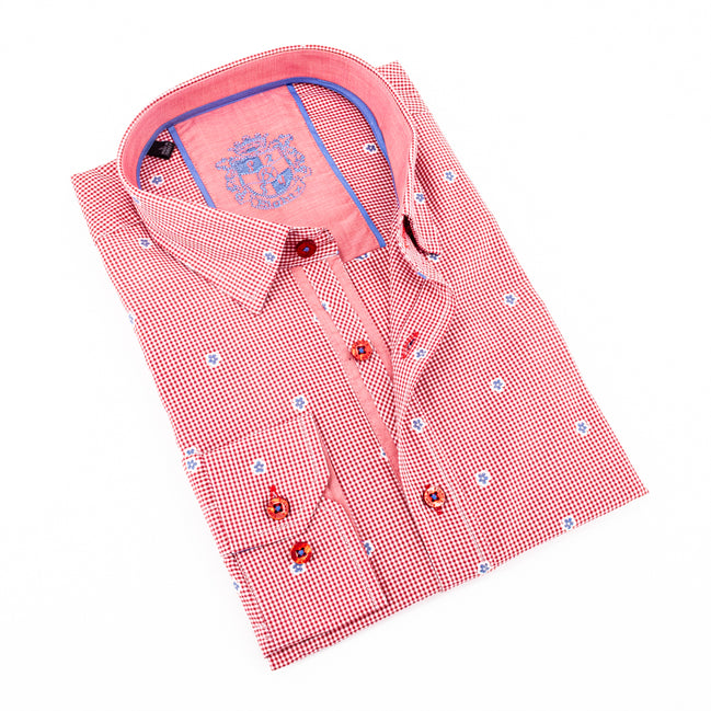Red Fill Coupe Shirt With Solid Trim Long Sleeve Button Down EightX   