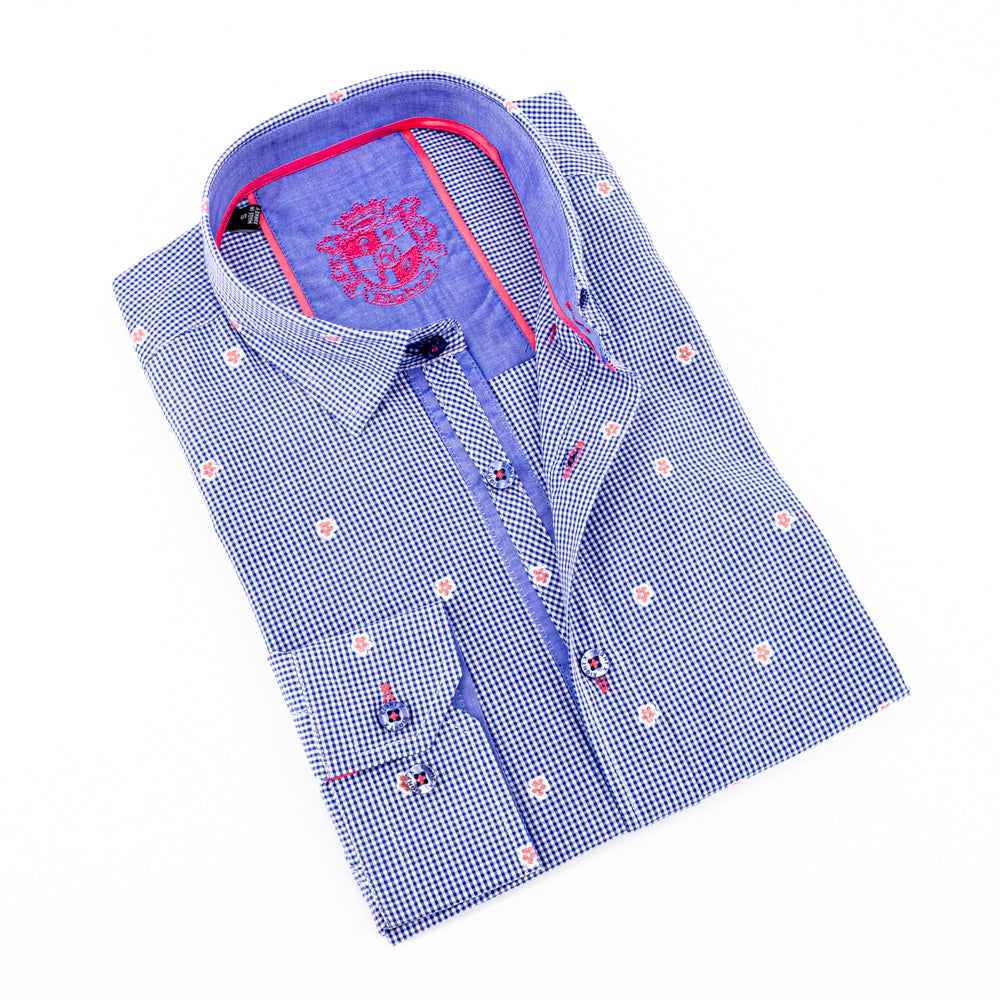 Royal Blue Fill Coupe Shirt With Solid Trim Long Sleeve Button Down EightX   