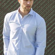 Blue Fill Coupe Shirt With Solid Trim Long Sleeve Button Down EightX   
