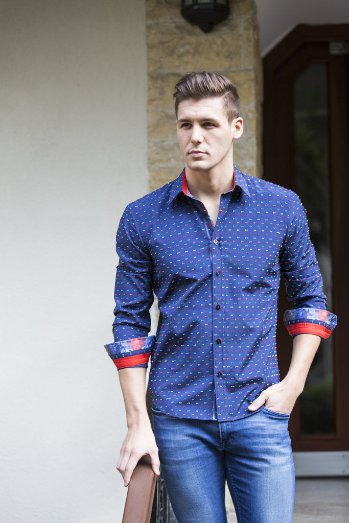 Navy Reverse Fill Coupe Shirt Long Sleeve Button Down EightX   