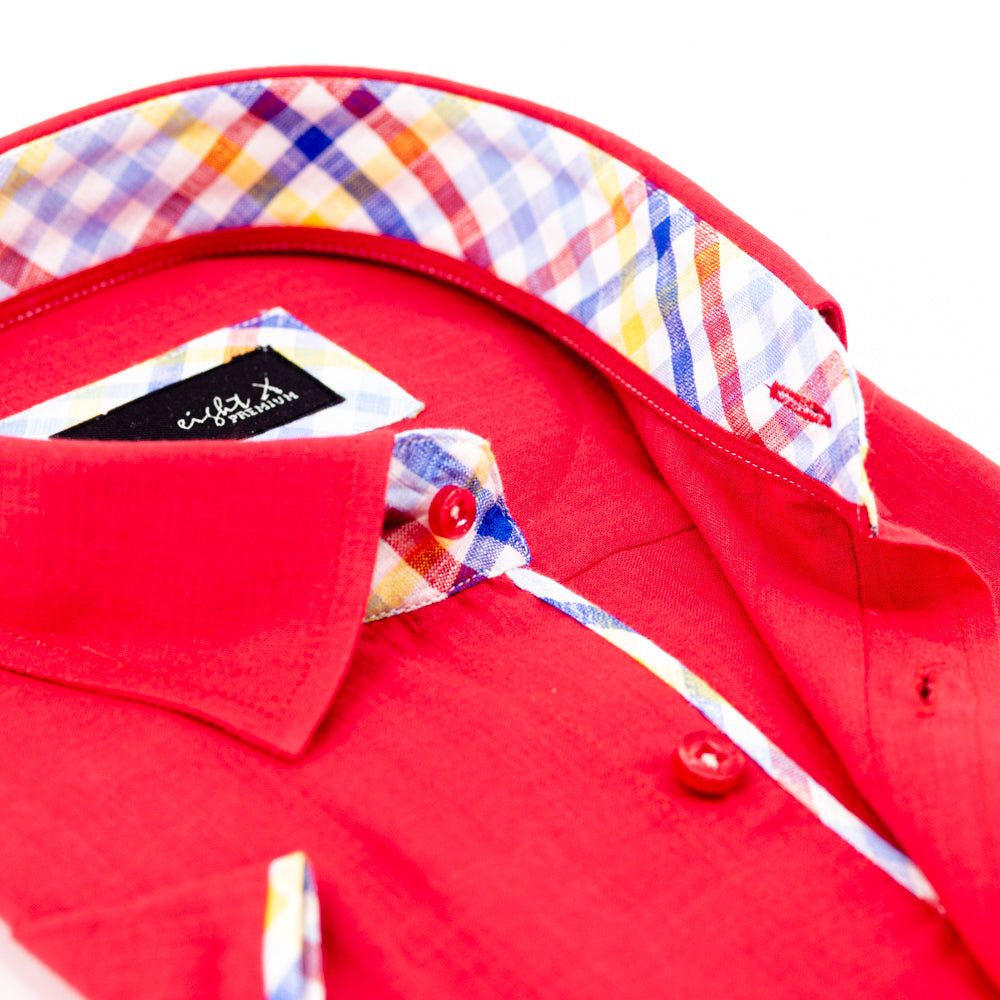 Red Linen Short Sleeve Shirt Short Sleeve Button Down EightX   