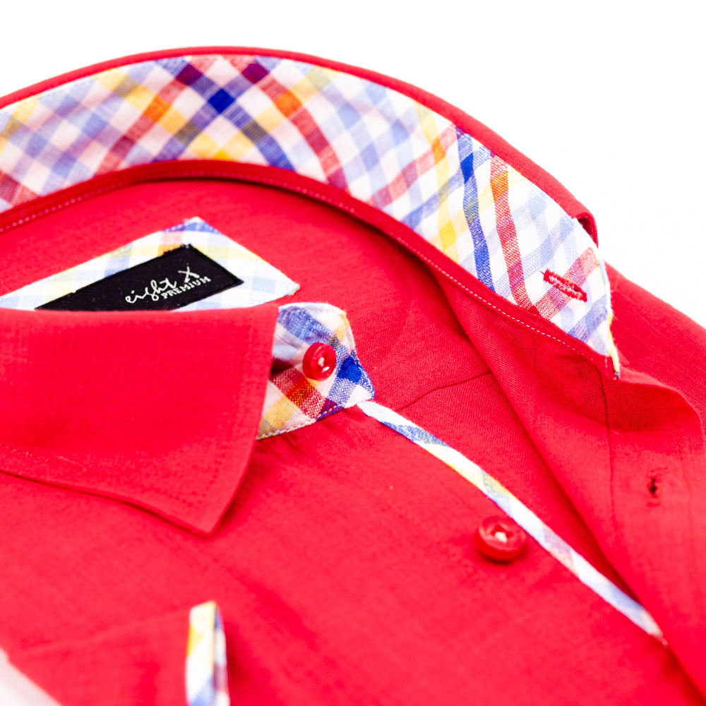 Feels Like Linen Red Short Sleeve Shirt Shirts EightX   