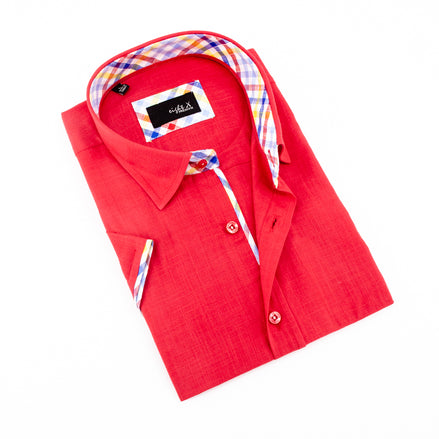 Feels Like Linen Red Short Sleeve Shirt Shirts EightX RED S 