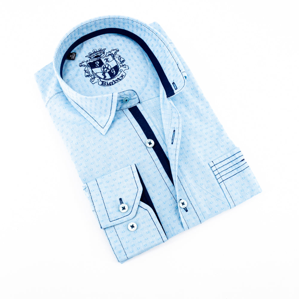 Aqua Jacquard Button Down Shirt W/Pocket Long Sleeve Button Down EightX   