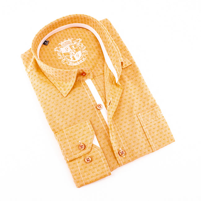 Orange Jacquard Button Down Shirt W/Pocket Shirts EightX ORANGE S 