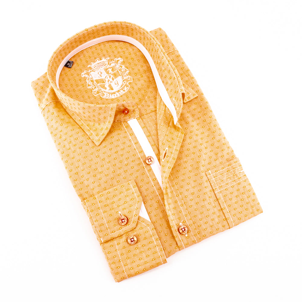 Orange Jacquard Button Down Shirt W/Pocket Long Sleeve Button Down EightX   