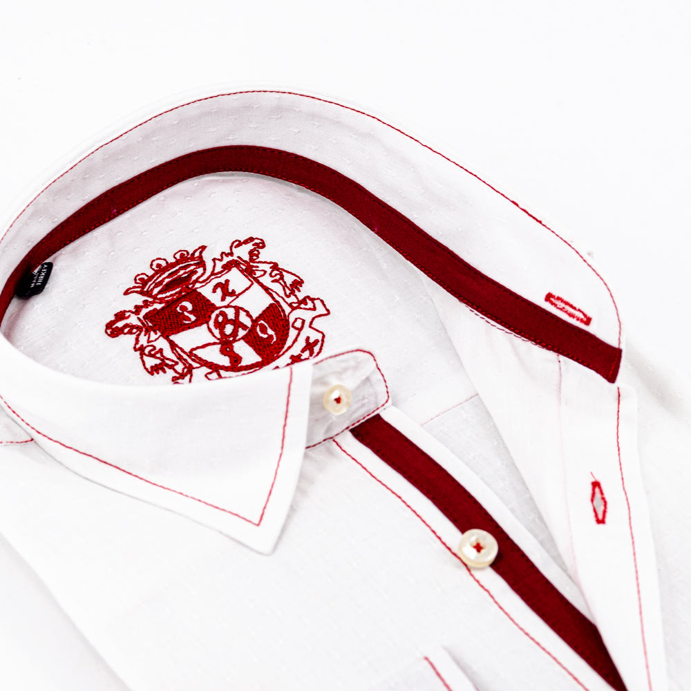 White Jacquard V Shirt W/Pocket Long Sleeve Button Down EightX   