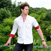 White Jacquard V Shirt W/Pocket Long Sleeve Button Down EightX   
