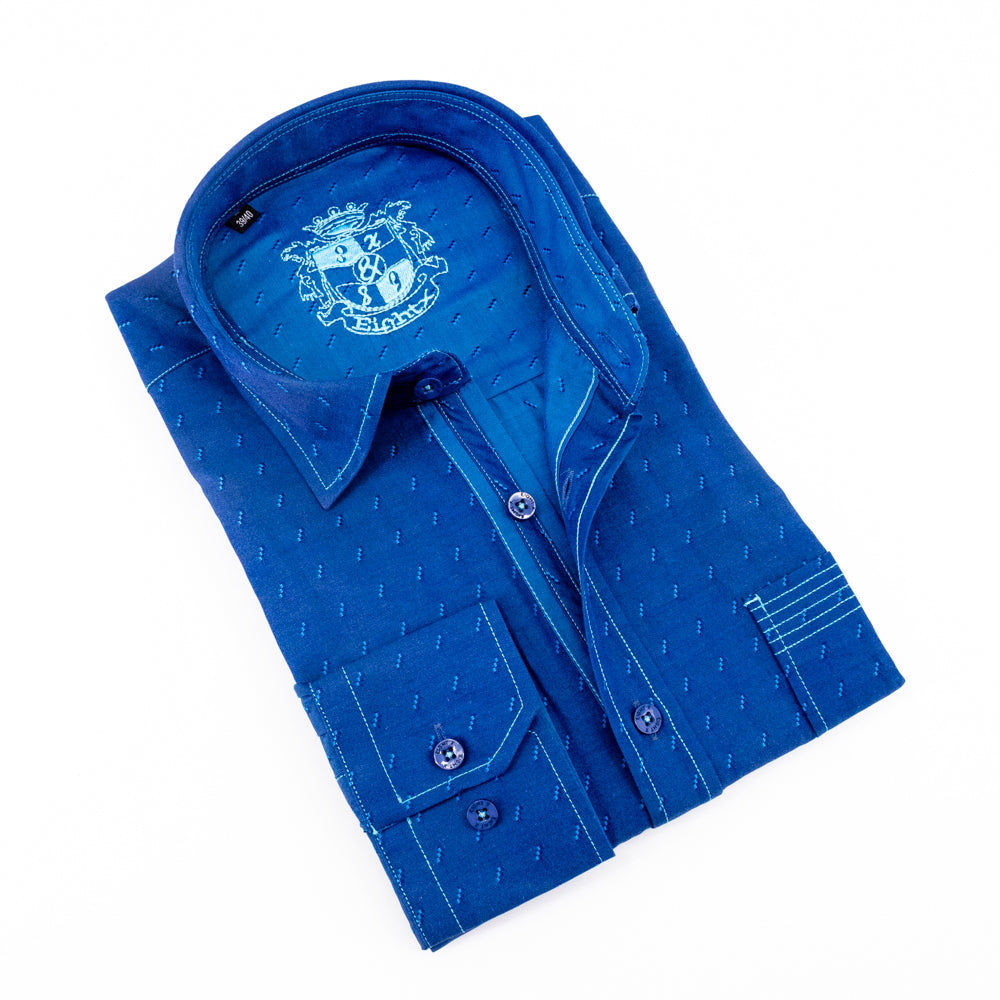 Turquoise Jacquard Button Down Shirt Long Sleeve Button Down EightX   