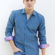 Indigo Fill Coupe Button Down Shirt Long Sleeve Button Down EightX   