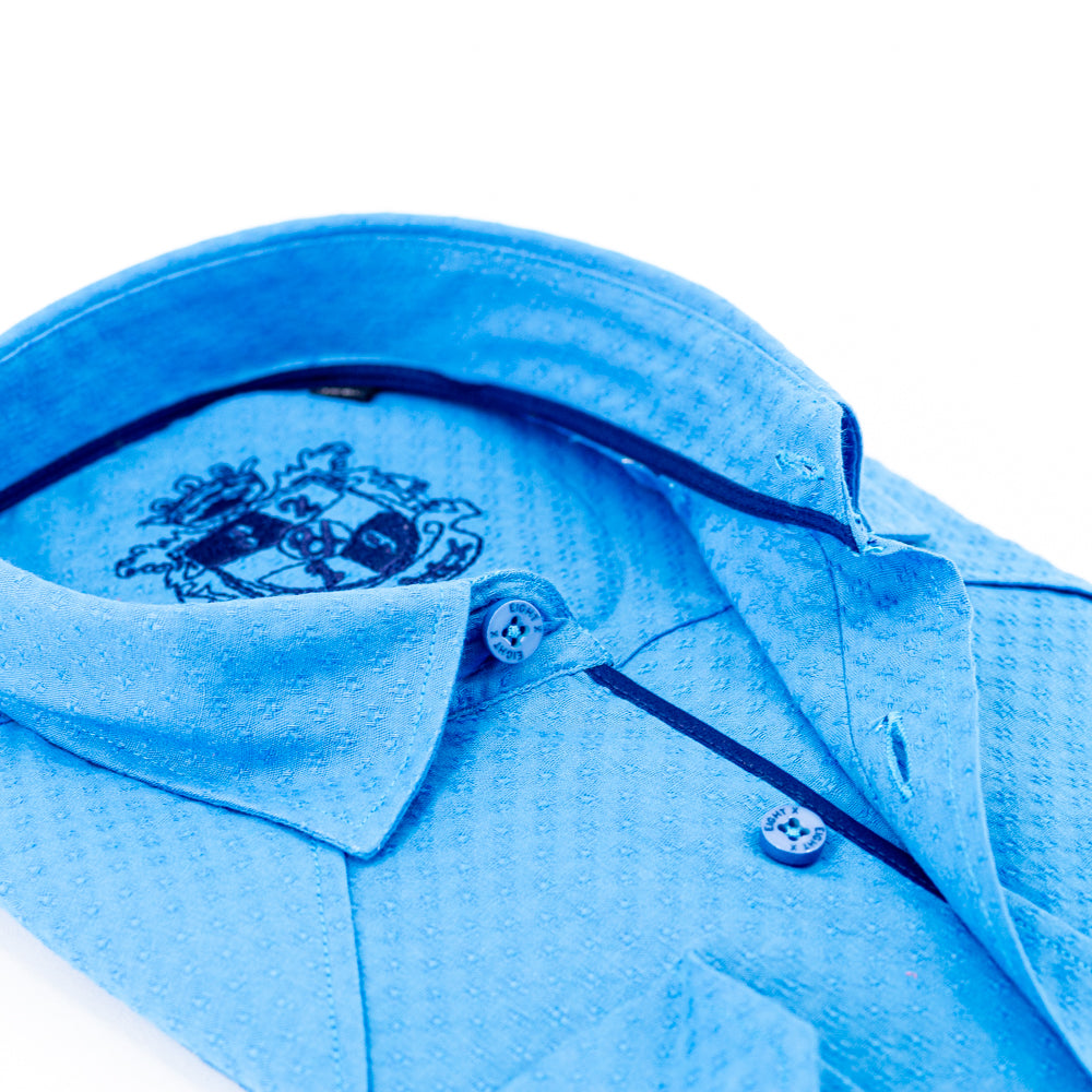 Turquoise Button Down Jacquard Shirt Long Sleeve Button Down EightX   