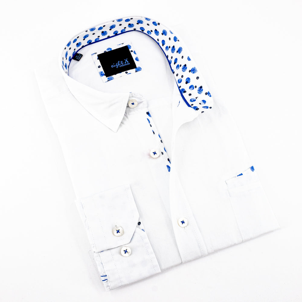White Button Down With Elbow Patches Long Sleeve Button Down EightX   