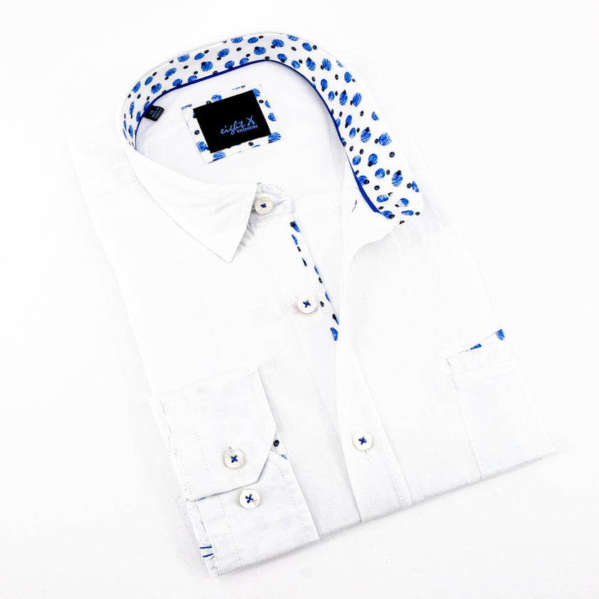 EightX Designer Dress Shirts White Button Up W/ Elbow Patches