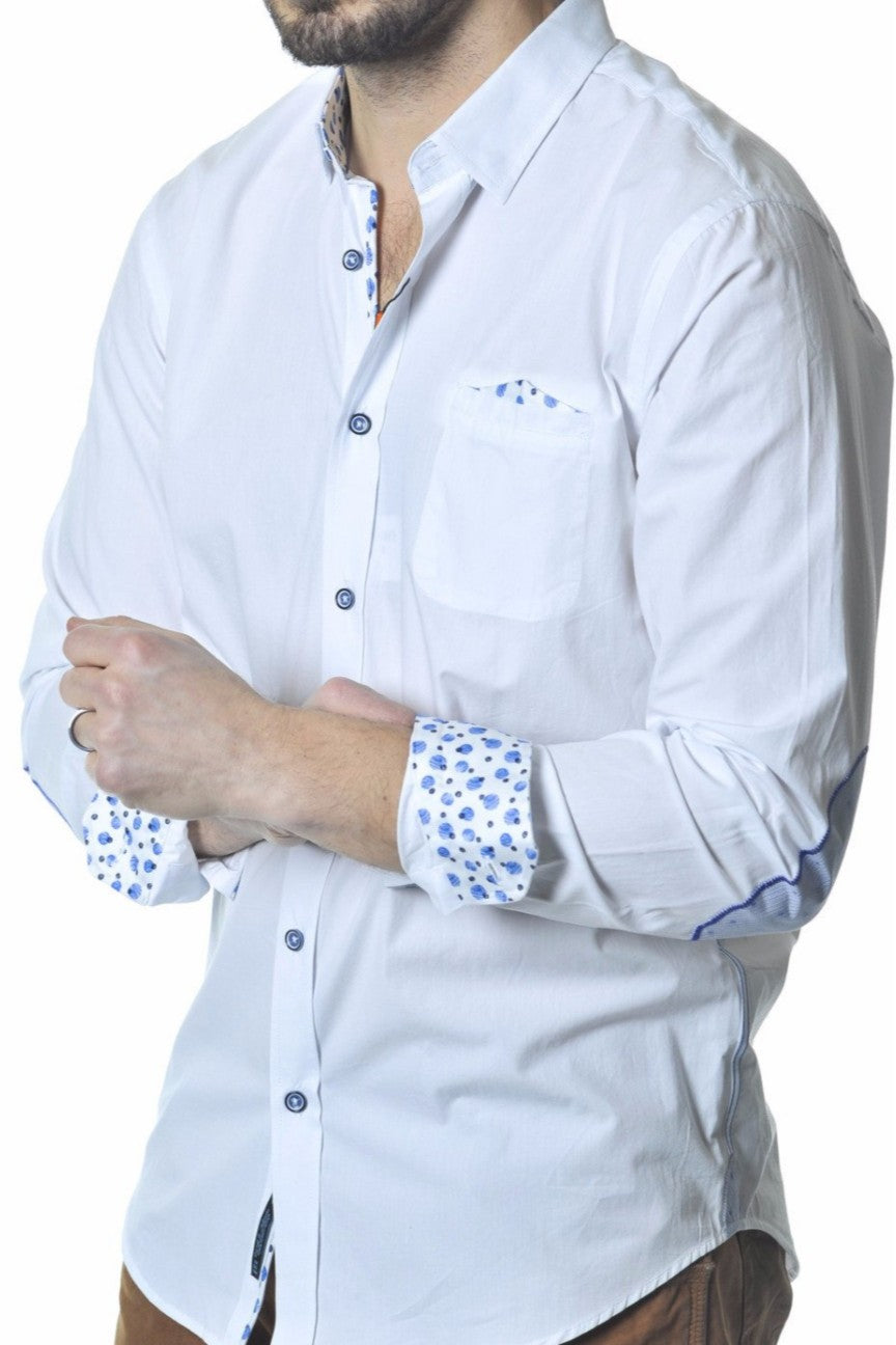 White Button Down With Elbow Patches Long Sleeve Button Down EightX   