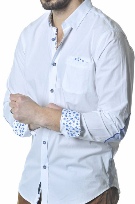 White Button Down With Elbow Patches Long Sleeve Button Down EightX   
