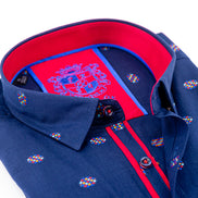 Navy Fill Coupe Button Down Shirt W/ Trim Long Sleeve Button Down EightX   
