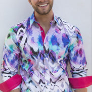 Melting Multi Color Button Down Print Shirt Long Sleeve Button Down EightX   