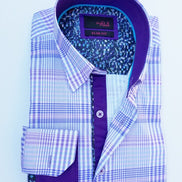 LILAC PLAID SHIRT W/ SOLID TRIM #M-916 Long Sleeve Button Down EightX   