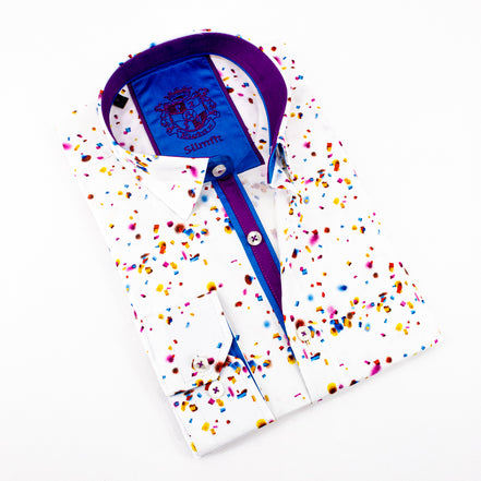 Confetti Button Down Print Shirt W/ Trim Long Sleeve Button Down EightX   