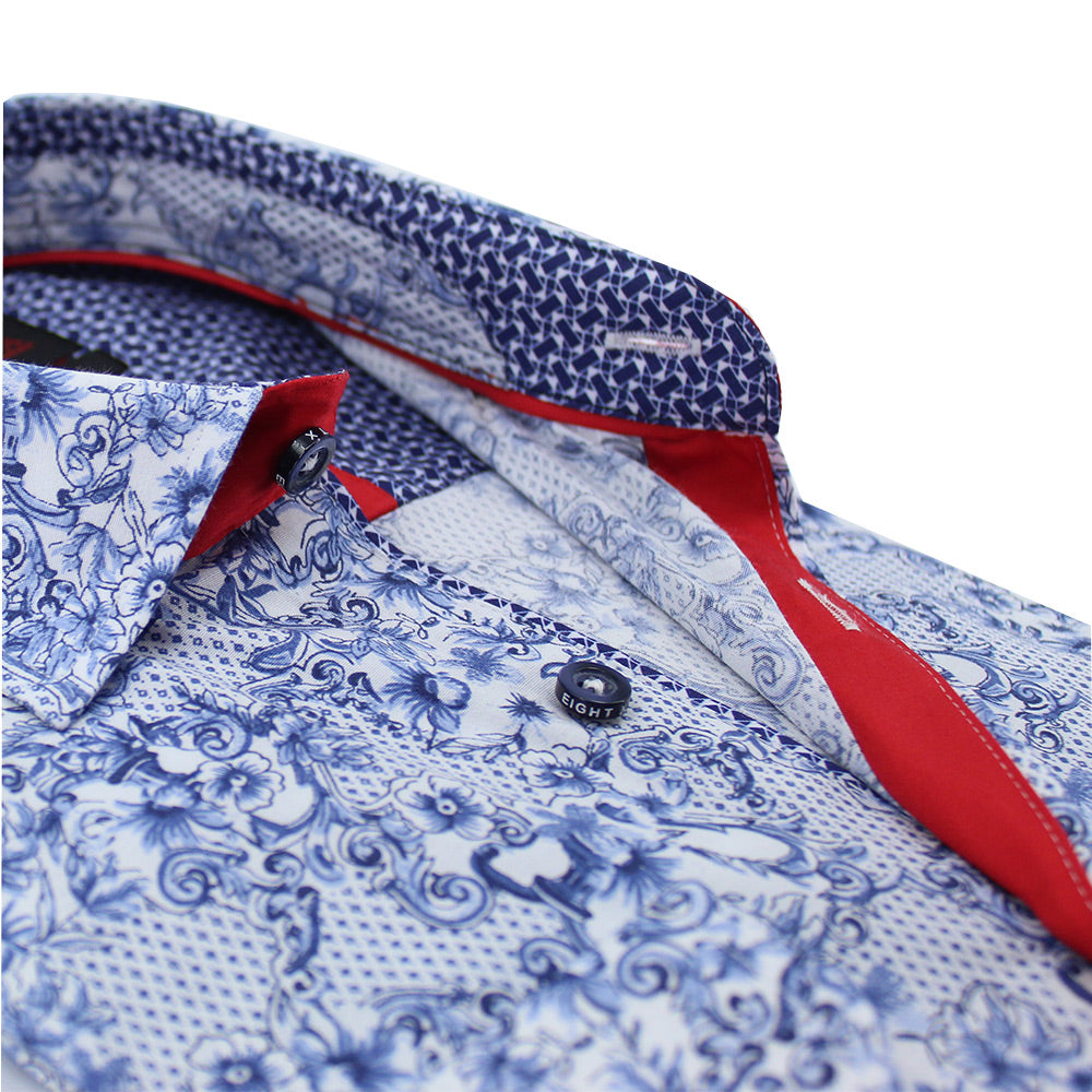 Blue French Baroque Button Down Shirt Long Sleeve Button Down Eight-X   