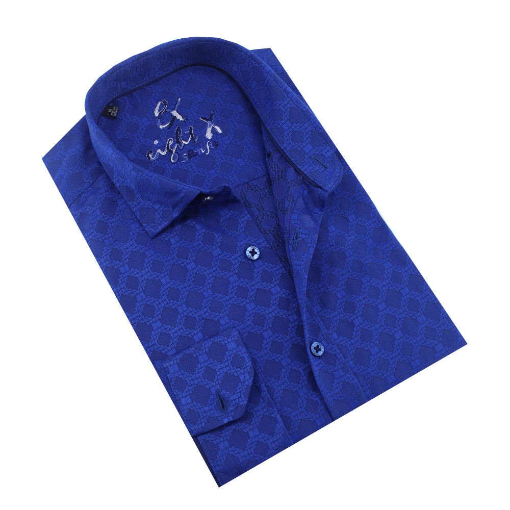 Temple Window Jacquard Button Down Shirt Long Sleeve Button Down Eight-X BLUE S 