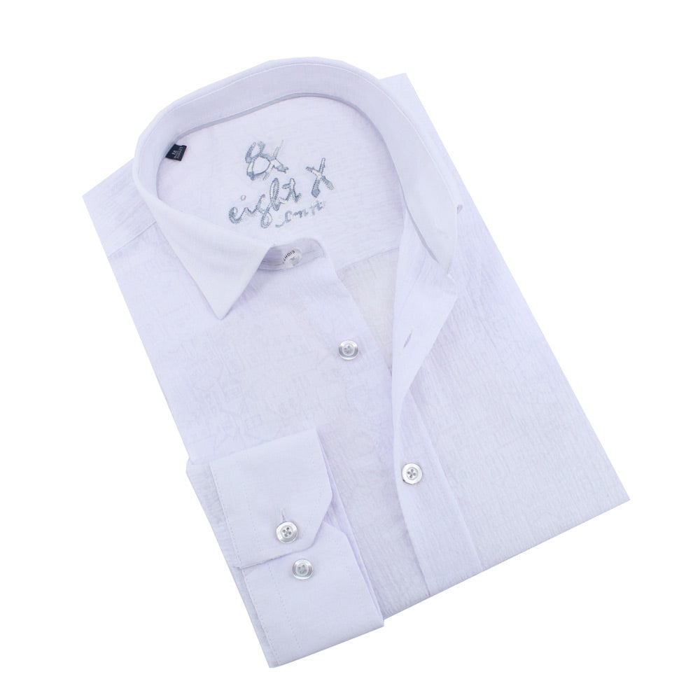 Crackle Button Down Jacquard Shirt Long Sleeve Button Down Eight-X WHITE S 