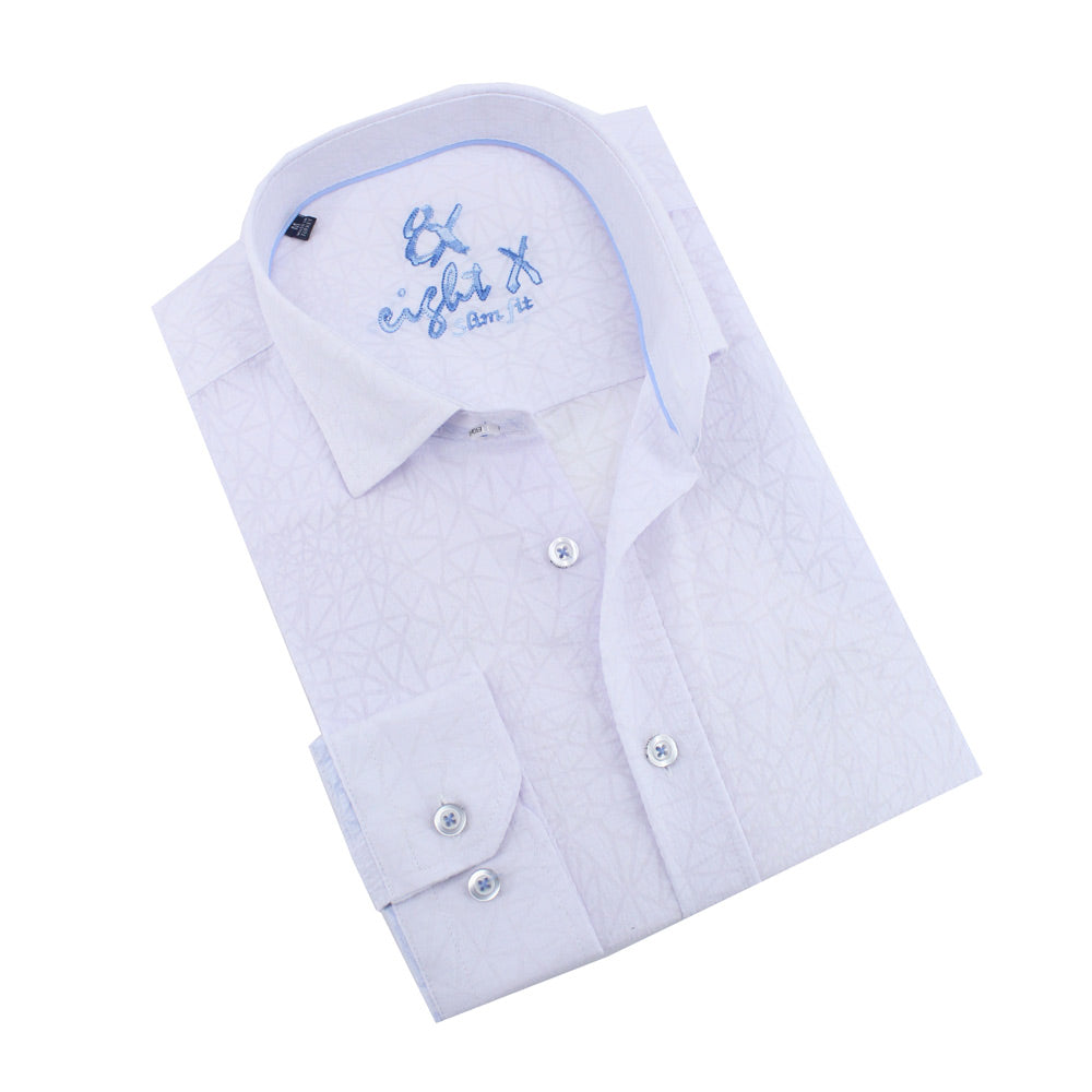 Triangular Button Down Jacquard  Shirt Long Sleeve Button Down Eight-X WHITE S 