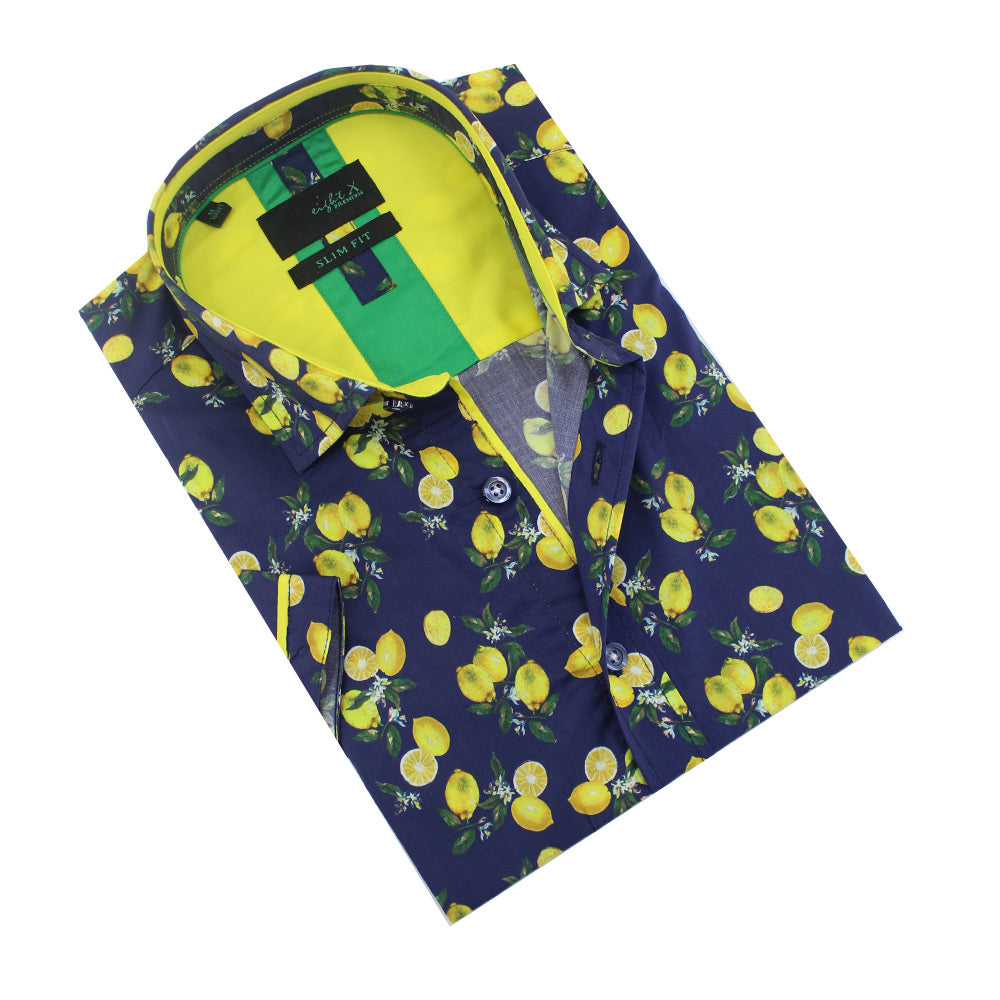 Lemon Melody Print Short Sleeve Shirt Short Sleeve Button Down Eight-X NAVY S 